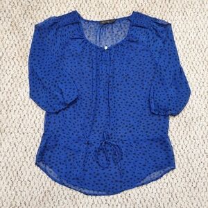 The Limited Womens Small Shirt Blue w/ Black Polka Dot 3/4 Sleeve Blouse Top